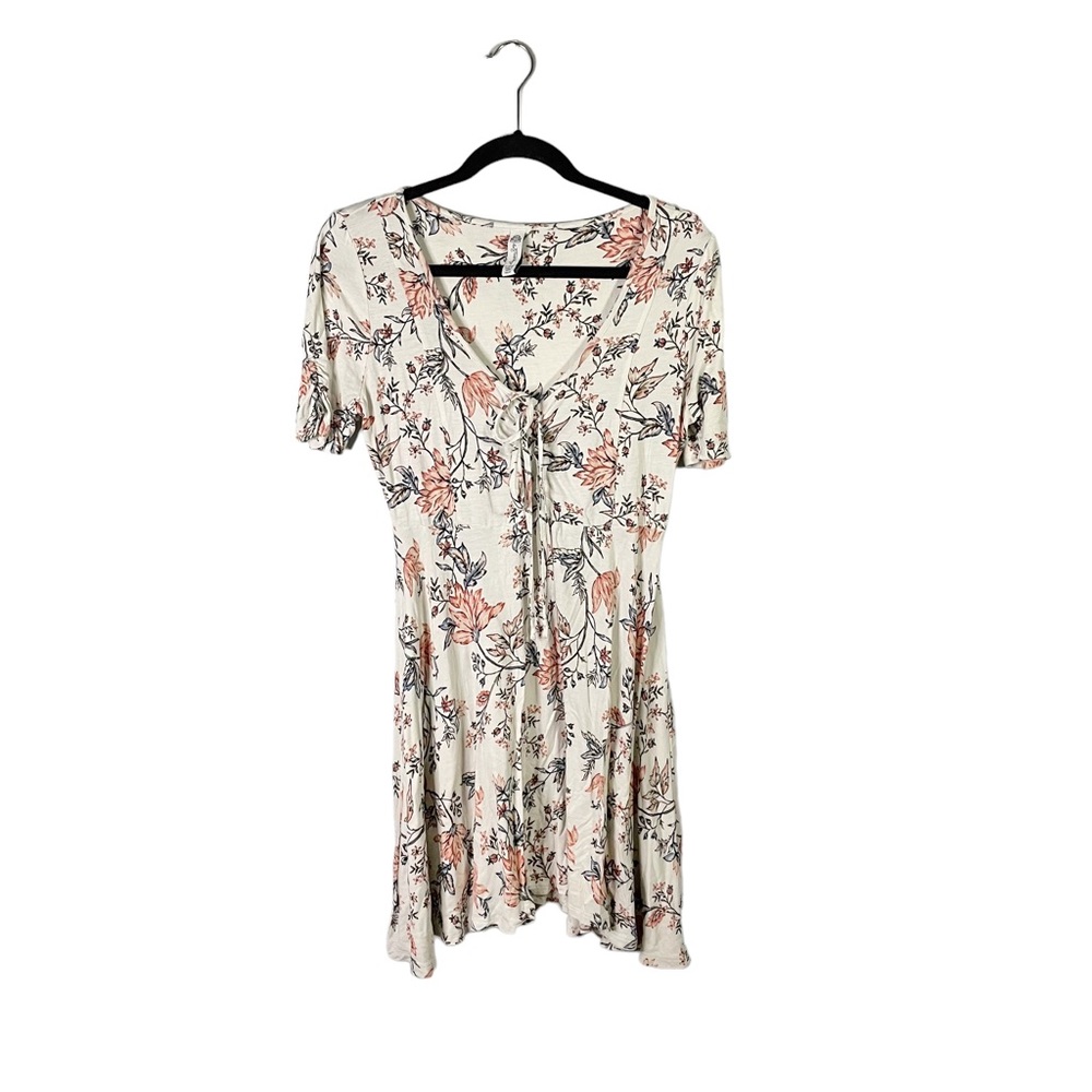 American Rag Co Floral Stretchy Short Sleeve Boho V Neck Casual Dress Medium - Picture 2 of 6